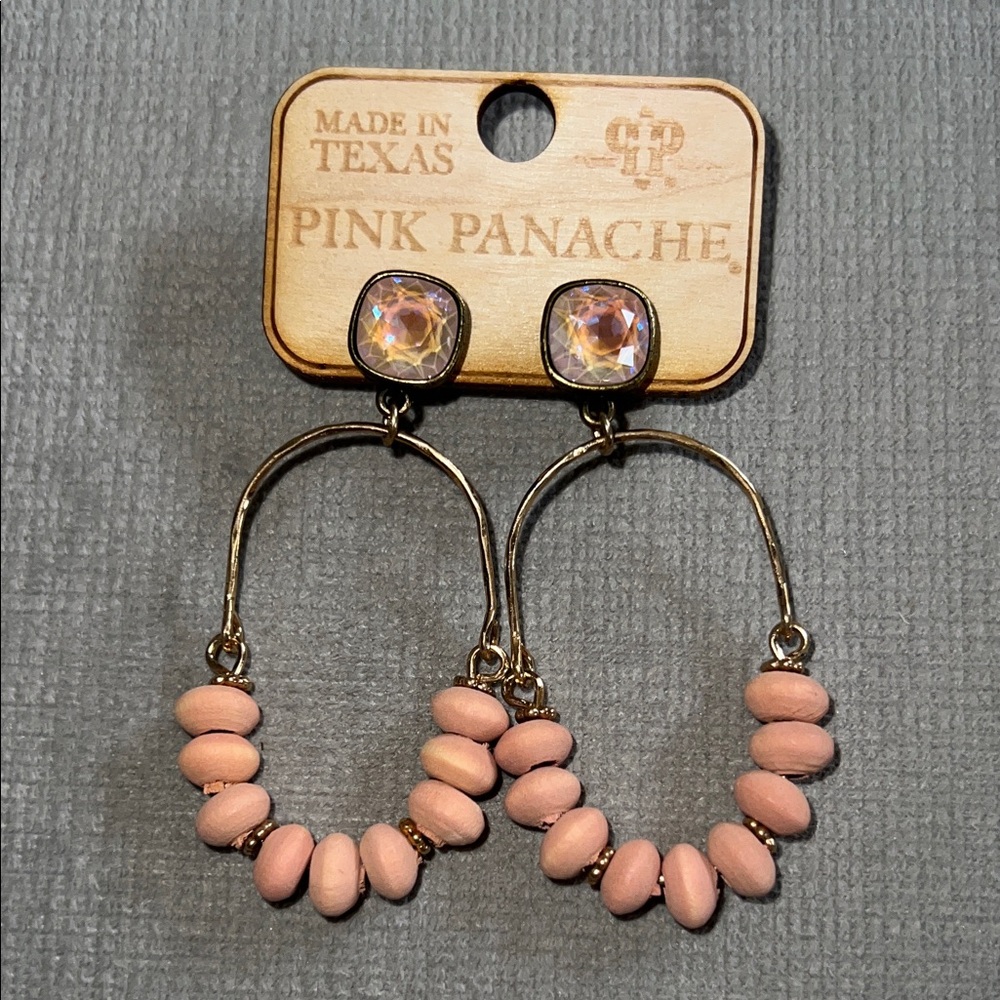 Pink Panache Gold-Tone Hoop Earrings with Soft Pink Beads and Iridescent Studs